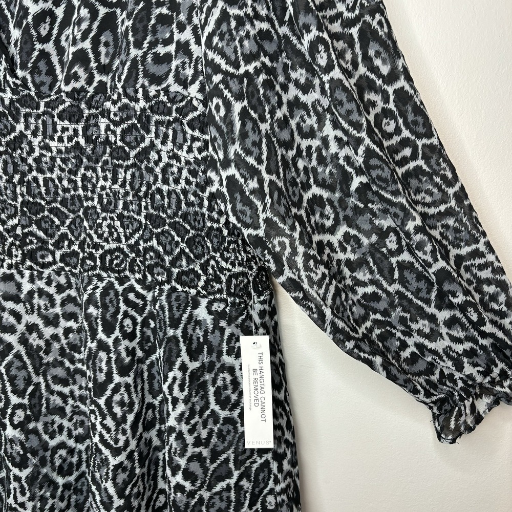 Babydoll Animal Print Dress Plus 20 Witch Flowy Black Gray Whimsigoth Ruffle Y2K - Picture 7 of 12